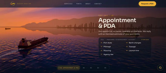 Ocean Sealink website · live 3D harbour screenshot